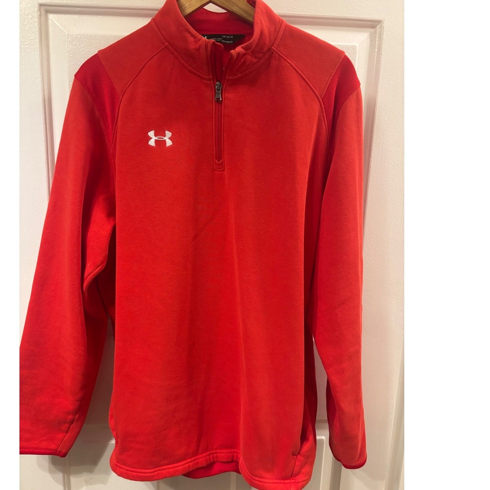 Under Armour ColdGear Red Quarter Zip Pullover Loose Fit Sweatshirt Mens Lg.
